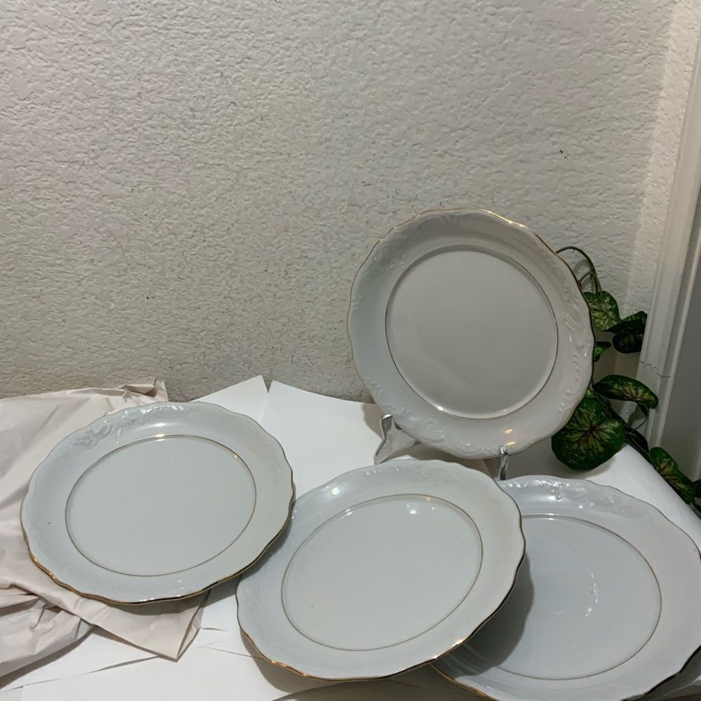 Set 4 Tienshan Fine Porcelain J.P Gold Trimmed Embossed Plate 10 1/2" G13